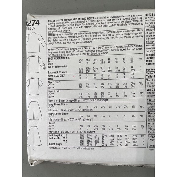 Simplicity 9274 School Uniform Pattern Size RR 14-20 Jacket Blouses Skirts UNCUT - Picture 4 of 6